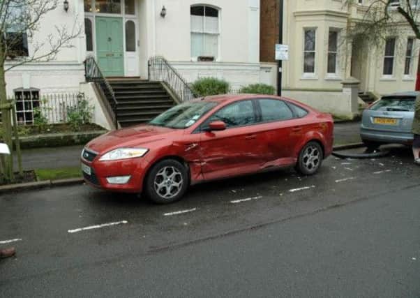 A photo from the recent accident in Leam Terrace in which a parked Ford Mondeo was among the cars to be damaged.