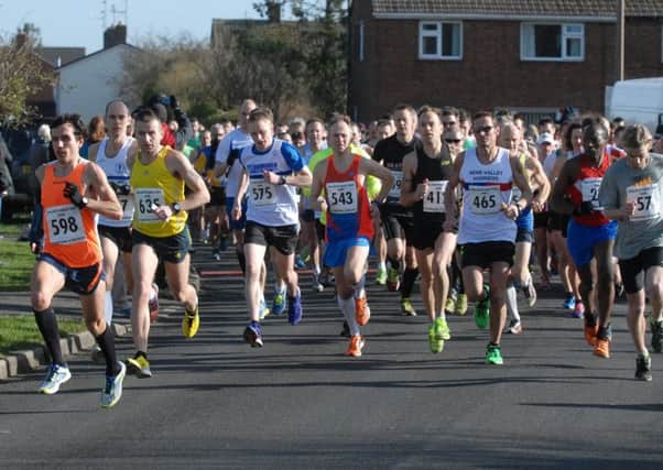 Aaron Scott leads the field shortly after the start of the St Valentine 30k Race in Stamford. Picture: Oliver Wilson MSMP160214-019ow