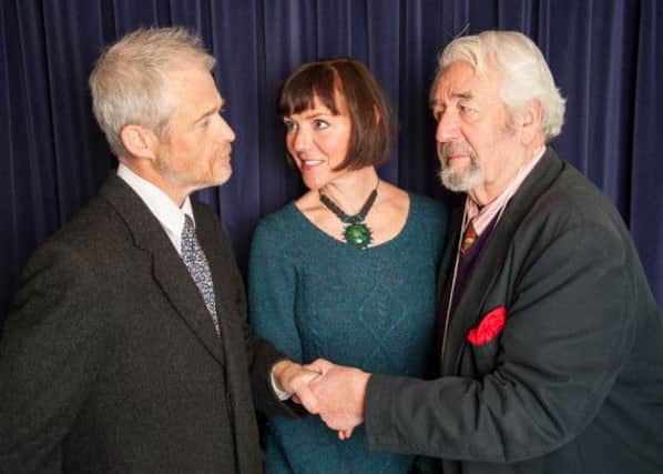 Lord and Lady Chiltern (Andy and Ruth MacCullum) with Lord Caversham (Bryan Ferriman) in An Ideal Husband at the Talisman Theatre. Picture by Peter Weston.