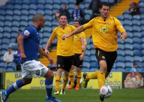 Ricky Johnson brings the ball forward for Brakes during the reverse fixture at Edgeley Park. Picture: Sally Ellis