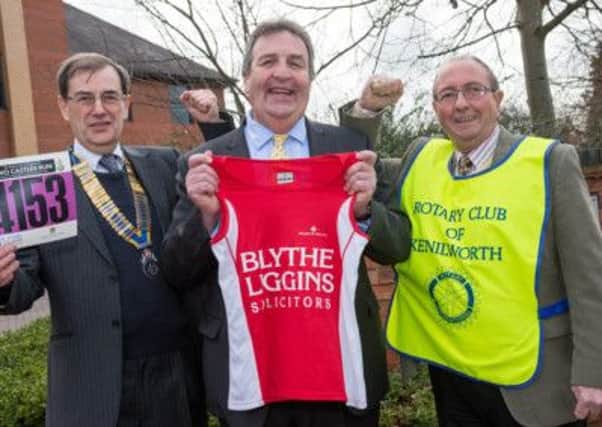 Blythe Liggins joint senior partner Richard Thornton (centre) with  Kenilworth Rotary Club president Richard Martin (left) and race organiser Philip Southwell.