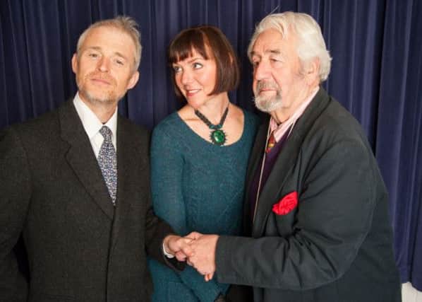 Lord and Lady Chiltern (Andy and Ruth MacCullum) with Lord Caversham (Bryan Ferriman) in An Ideal Husband at the Talisman Theatre. Picture by Peter Weston.