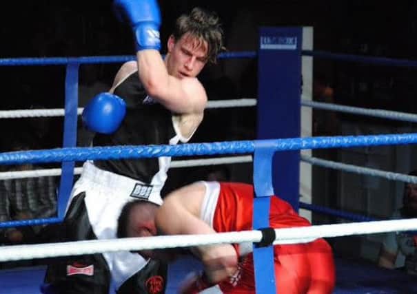 Mike Cole fails to land with a haymaker in his bout against fellow Clearys boxer Myles Vale at the Assembly last Friday. Picture: Johanna Symanowski