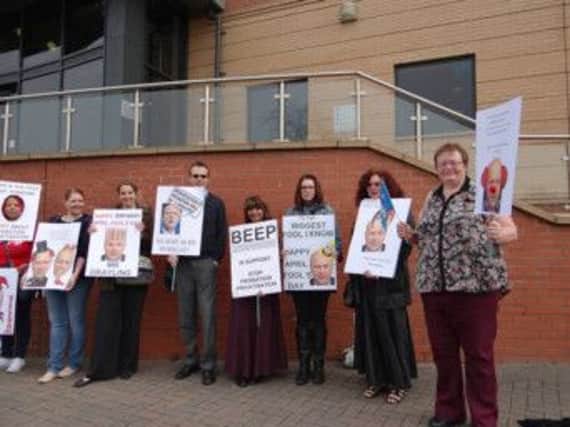 Probation workers in Warwickshire taking part in a demonstration outside the Nuneaton Justice Centre.