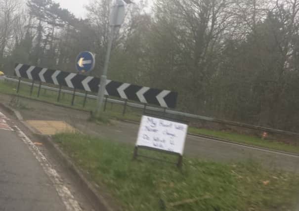 One of the notes left by the side of the A46 near Warwick, apparently by a quarrelling couple.