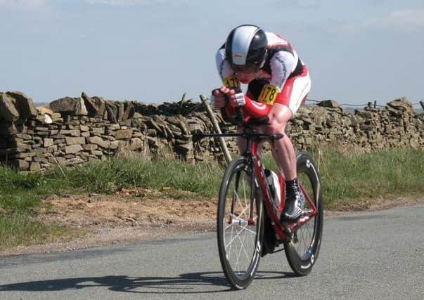 Matt Clinton powers to the finish at the Buxton Mountain Time Trial.