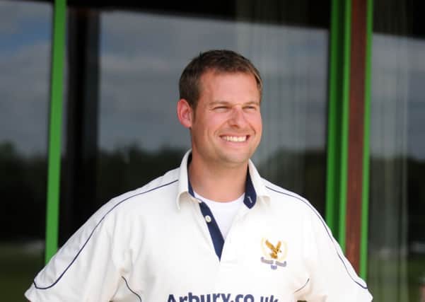 Wardenss captain Martin Donald has every reason to be cheerful after scoring an unbeaten century in his sides cup win over West Bromwich Dartmouth.