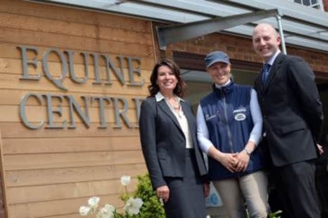 Warwickshire College's principal and chief executive Mariane Cavalli with Zara Phillips MBE and assistant principal for landbased studies, Marcus Roberts, at the college's Equine Centre in Moreton Morrell.