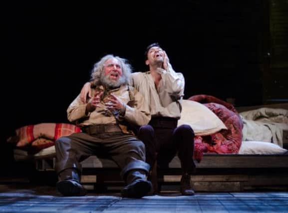 Antony Sher (Sir John Falstaff) and Alex Hassell (Prince Hal) in Henry IV Part I at the Royal Shakespeare Theatre in Stratford. Picture by Kevin Dobson.