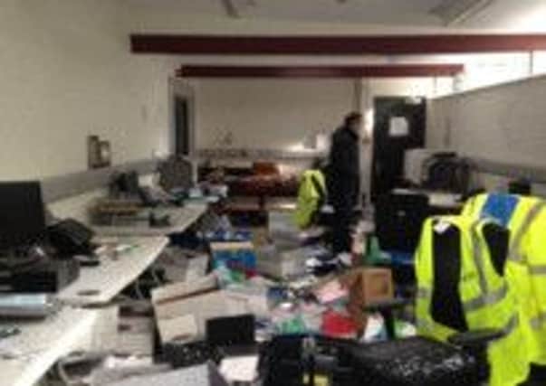 The damage caused by burglars at the offices in St Mary's Road in Leamington.