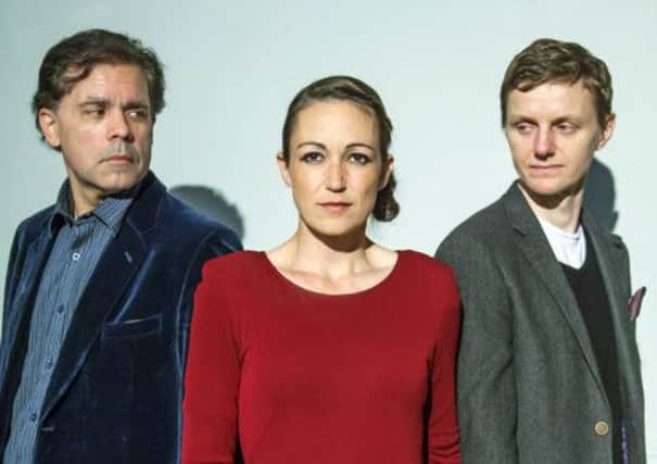 Richard Ely (Robert), Libby McKay (Emma) and Dave Crossfield (Jerry) in Betrayal at the Loft Theatre.