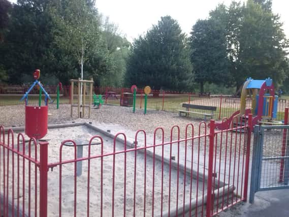 Broken glass bottles were found at the children's play area at Victoria Park in Leamington.