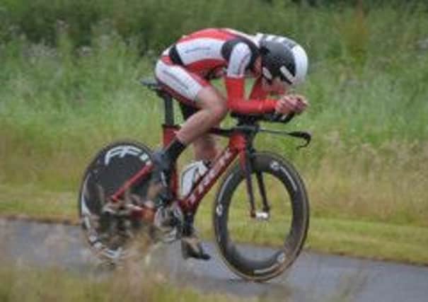 Matt Clinton battles through the wet weather on his way to 15th position at the British Time Trial Championships. Picture: Larry Hickmott/VeloUK.net