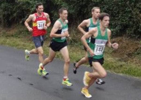 Daniel Clarke bides his time behind Andrew Siggers, Rich Simkiss and Paul Andrew at the Coventry Northbrook 10k. Picture submitted