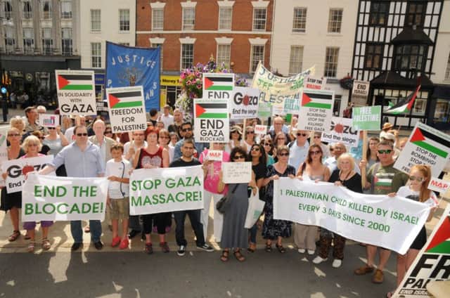 Leamington group Justice for Palestinians were staging a demonstration entitled 'Stop Gaza Massacre' outside Leamington Town Hall on Saturday.