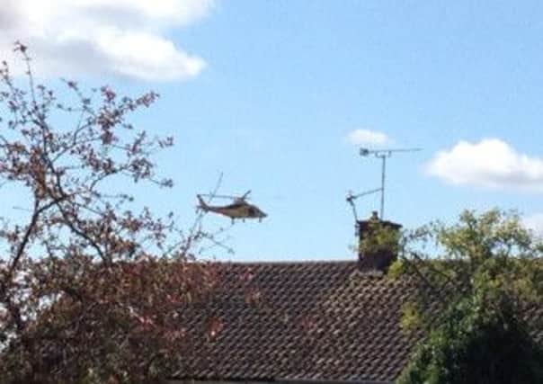 The Warwickshire and Northamptonshire Air Ambulance coming in to land in Lillington on Saturday.