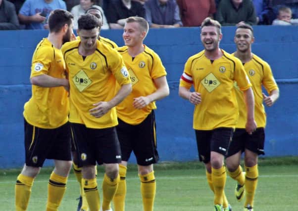 Brakes celebrate Danny Newton's opener. Picture: Sally Ellis