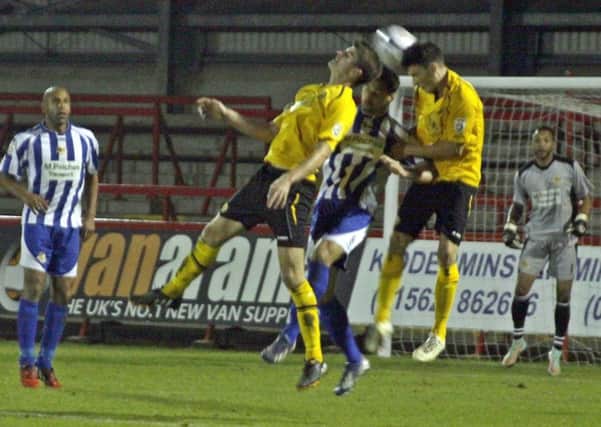 Leamington look to clear their lines at Aggborough on Tuesday evening. Picture: Sally Ellis