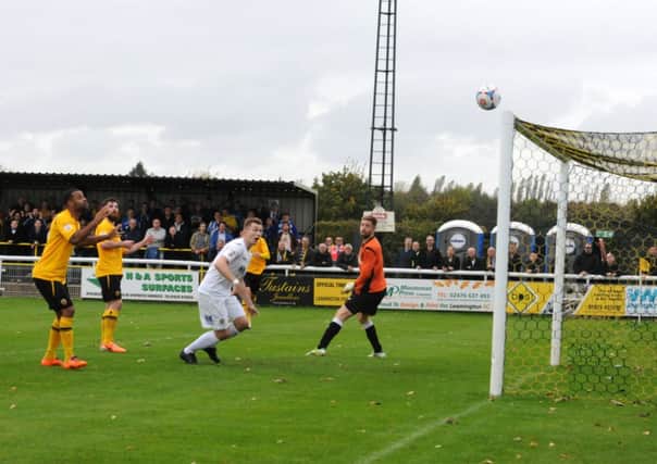 Danny Newton spurns one of a host of clearcut opportunities for Leamington last Saturday. Picture: Morris Troughton