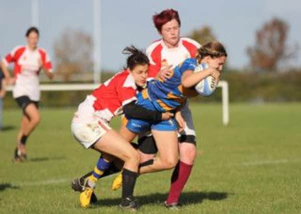 Recent acquisition Tatiana Cutts scored her maiden try for Old Leamingtonians Ladies in their win over Wellingborough. Picture: Tim Nunan