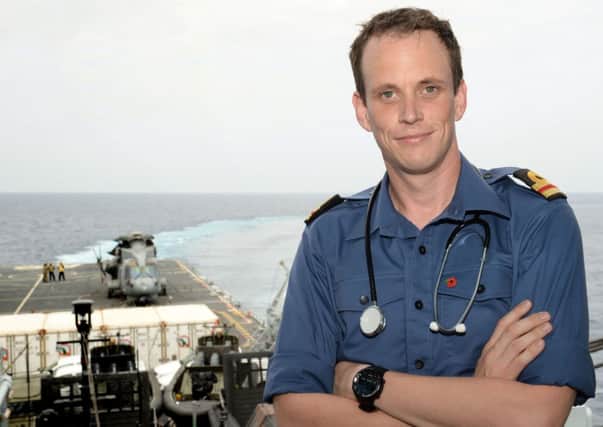 Portrait of LT (DR) Dan Hawkins on RFA Argus enroute to Sierra Leone.