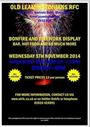 Old Leamingtonians RFC's fireworks event is taking place tomorrow night (Wednesday) despite vandals taregting the club's bonfire.
