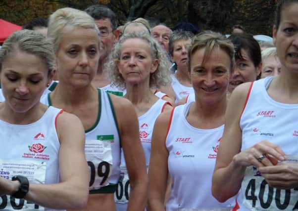 Monica Williamson, centre, maintains her focus ahead of her run for England at Woollaton Park, with June Johnson tucked in just behind.