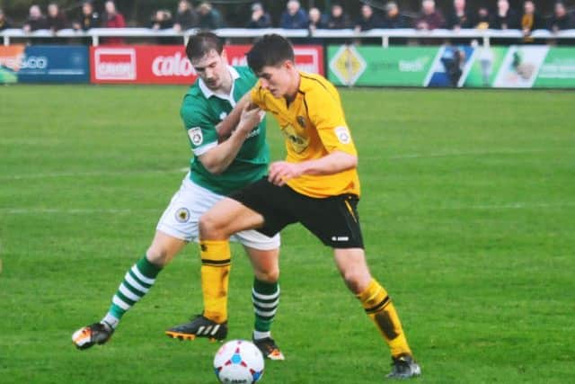 Jack Edwards put Brakes ahead against Boston, but the hosts were pegged back by a Dayle Southwell strike. Picture: Morris Troughton
