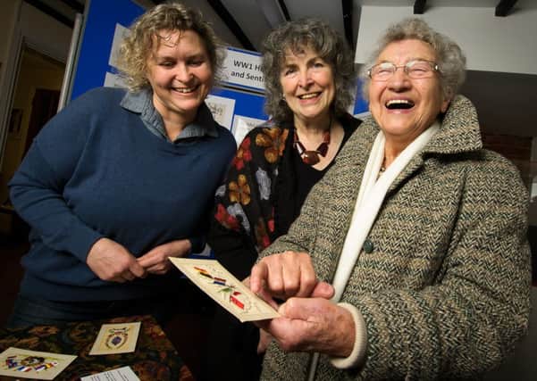 Southam Heritage Collection, is being hosted at Vivan House, Market Hill, Southam. It is a new WW1 exhibition, depicting humorous mpostcards, letters and other work.  Pictured: Jennie Daniels, Val Brodie & Joyce Hancock. NNL-150601-231927009