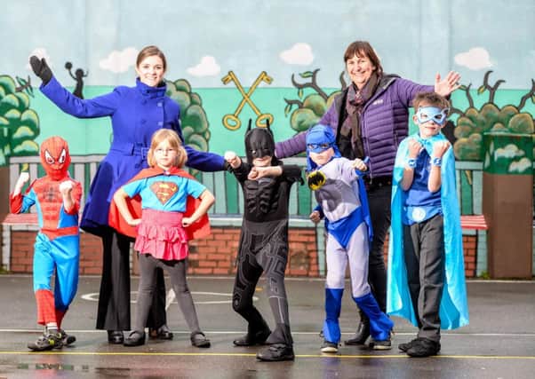 hildren at St Peters Catholic Primary School transformed themselves into their favourite comic book characters for the launch of a new competition to design a superhero for Leamington.