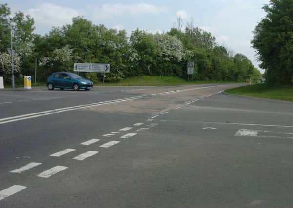 The crossroads at the junction of the Fosse Way and Harbury Lane.