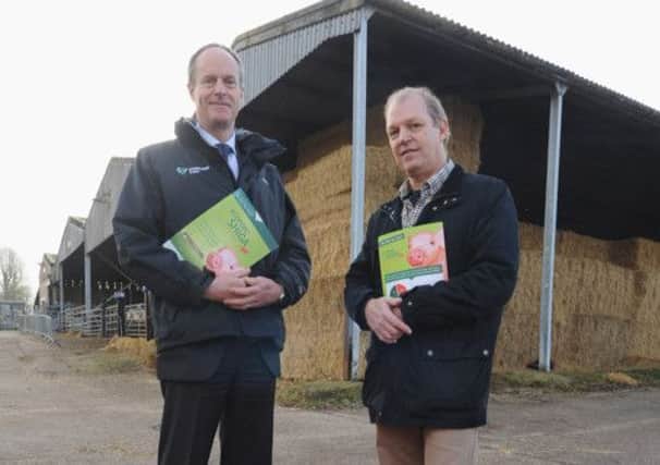 Colin Hooper, estates director at Stoneleigh Park, is pictured left with Geoff Hooper, director of Hysolv Animal Health UK, and the Hysolv FootCheck in the foreground.