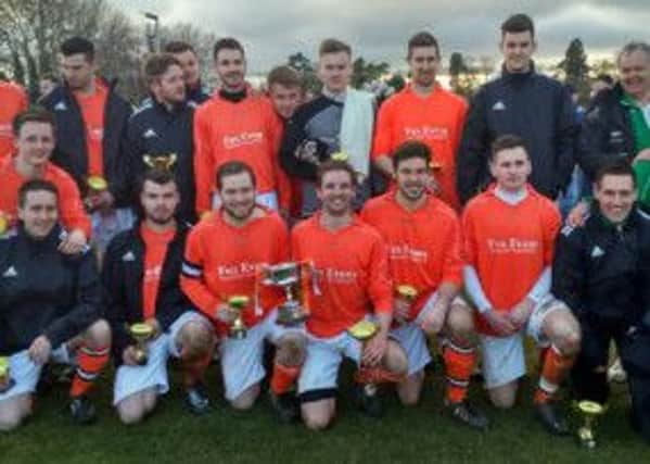 Kenilworth side Tiltyard celebrate with the Division Five Cup after coming from behind to beat Long Compton Rovers 2-1. Picture submitted