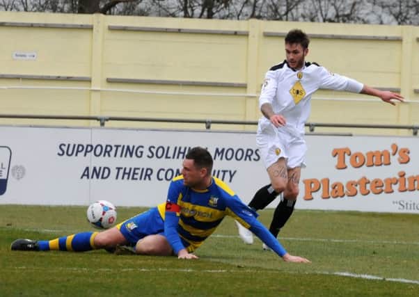 Liam Daly foils Brakes loanee Ashley Worsfold at Solihull Moors last Saturday. Picture: Morris Troughton