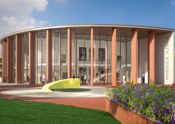 A computer generated image of the new hall at Warwick School.