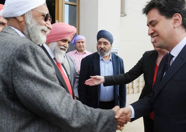 Ed Miliband meets members of the Sikh Community at the Gurdwara Sahib in Leamington