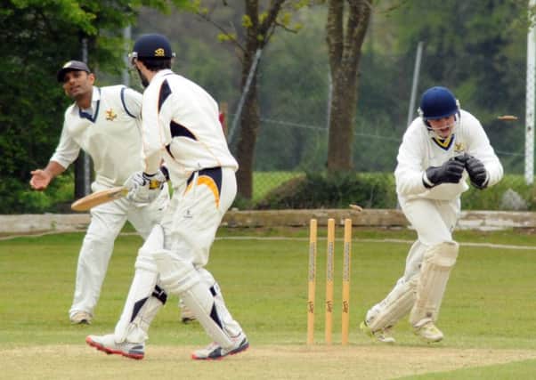Andrew Hendry is stumped by Nick Sale off the bowling of Udit Talati. Picture: Morris Troughton