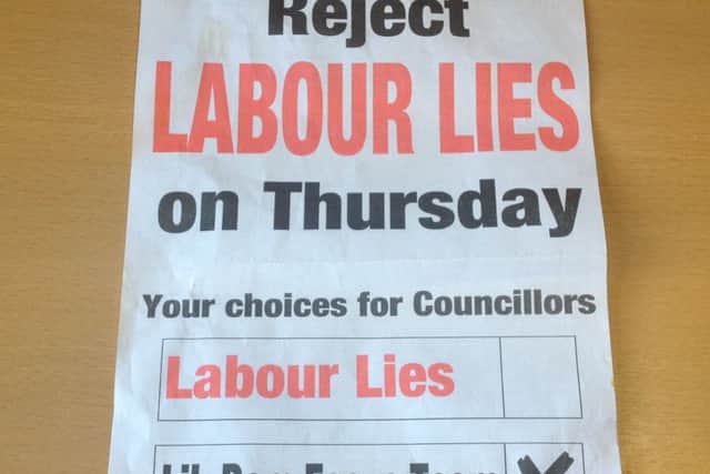 The front of the letter posted by the Liberal Democrat Focus team to Lillington residents before the district and town council elections last week.
