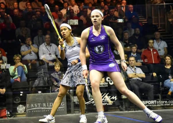 Sarah-Jane Perry in quaert-final action against Nicol David. Picture: www.squashsite.co.uk