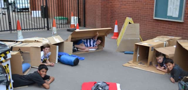 Warwick School pupils taking part in the charity sleepout.