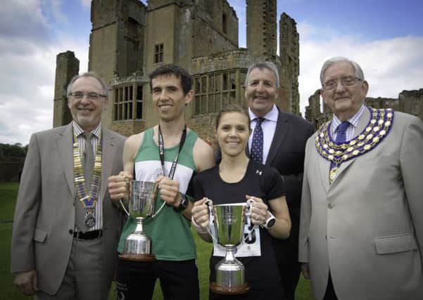 Two Castles winners  Jo McCandless and Patrick Roddy with Kenilworth mayor Michael Coker, Kenilworth Rotary president David Johnson and Richard Thornton from Blythe Liggins.