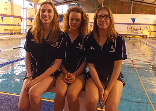Leamington ASC swimmers Ellen Stone, Lauren Cox and Kathryn Lythgo.