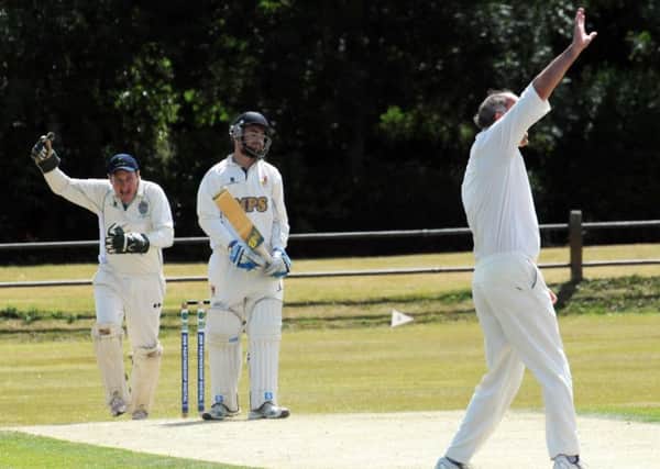 Leamington 3rds wicketkeeper Matt Dale celebrates after the dismissal of Harry Jackman. Picture: Morris Troughton