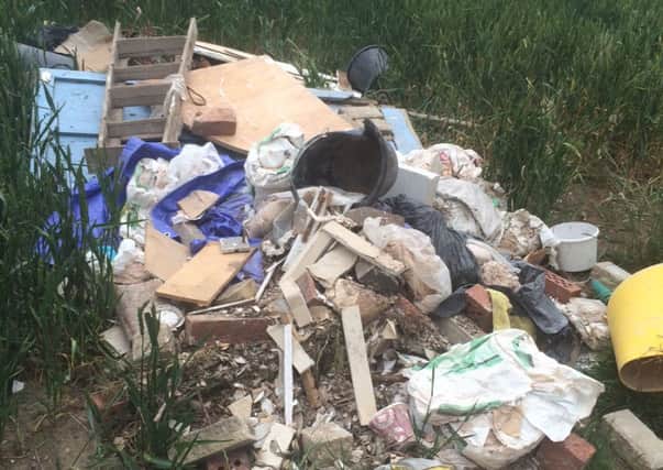 The pile of waste which was fly-tippped on Lou Hiorn's farmland in Barford