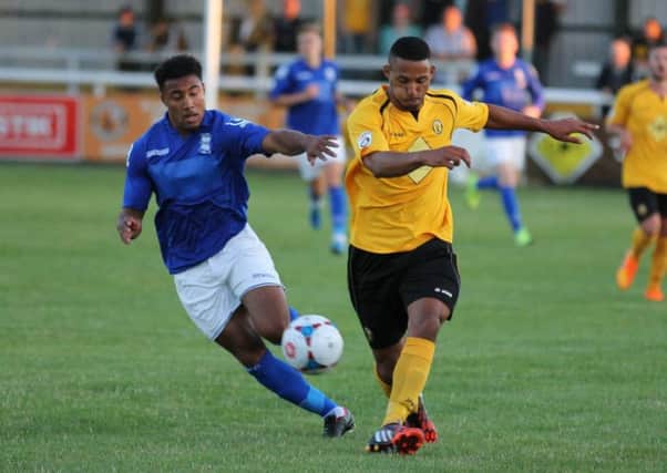 Trialist Michael Williams caught the eye for Leamington with a commanding performance at the back. Pictures: Tim Nunan
