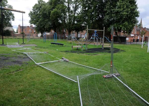 Fences surrounding the Eagle Recreation Ground play area, which is being improved, were torn down by vandals on Monday night.