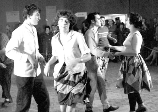 24-hour Jive marathon at Riverside Youth Club, Leamington showing, from left to right, Glynn Lloyd, Linda Jones, Tony Kaye and Josie Jenkins,  1960. Reproduced by kind permission of Warwickshire County Record Office.  PH(N), 600/779/4