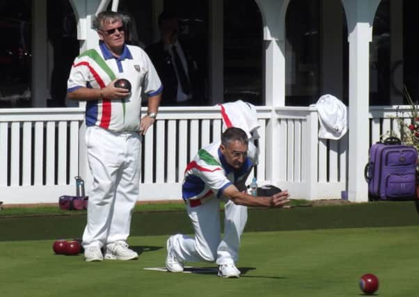 Bill Claridge bowling during his singles victory over Jerry Horne. Picture submitted