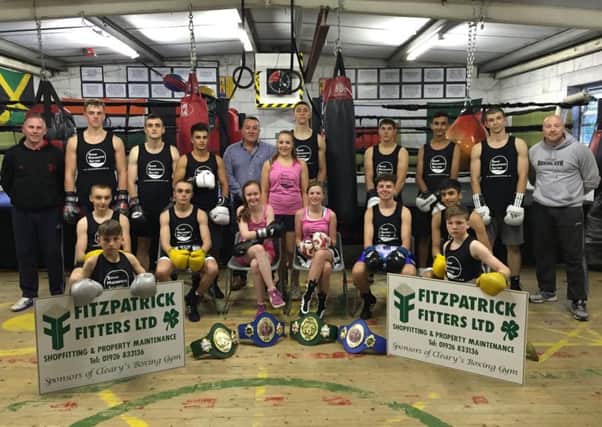 Boxers from Cleary's Gym line up ahead of the new season in their new vests provided by Paddy Rudd of Sewer Management Services. Picture submitted