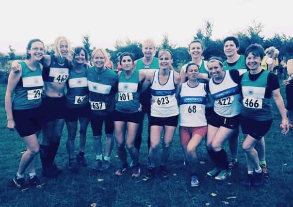 Kenilworth Runners and Leamington C&AC demonstrate inter-club harmony at the Gloucester League event.